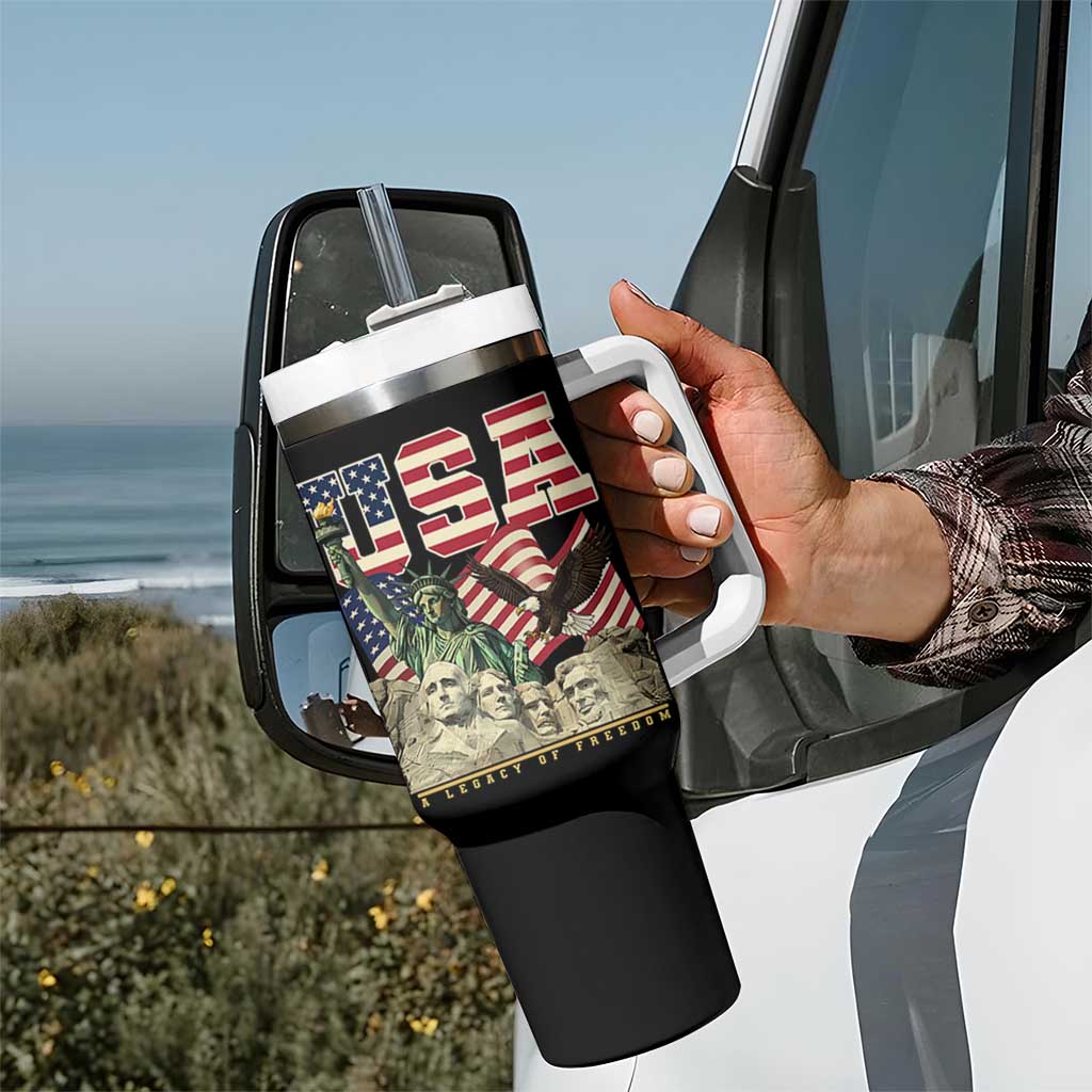 USA Legacy of Freedom Tumbler With Handle Patriotic Statue of Liberty Bald Eagle Mount Rushmore Graphic - Wonder Print Shop