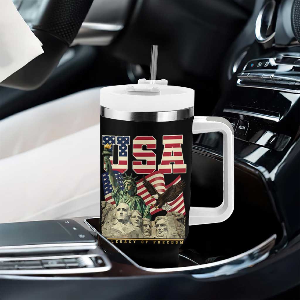 USA Legacy of Freedom Tumbler With Handle Patriotic Statue of Liberty Bald Eagle Mount Rushmore Graphic - Wonder Print Shop