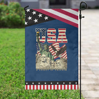 USA Legacy of Freedom Garden Flag Patriotic Statue of Liberty Bald Eagle Mount Rushmore Graphic