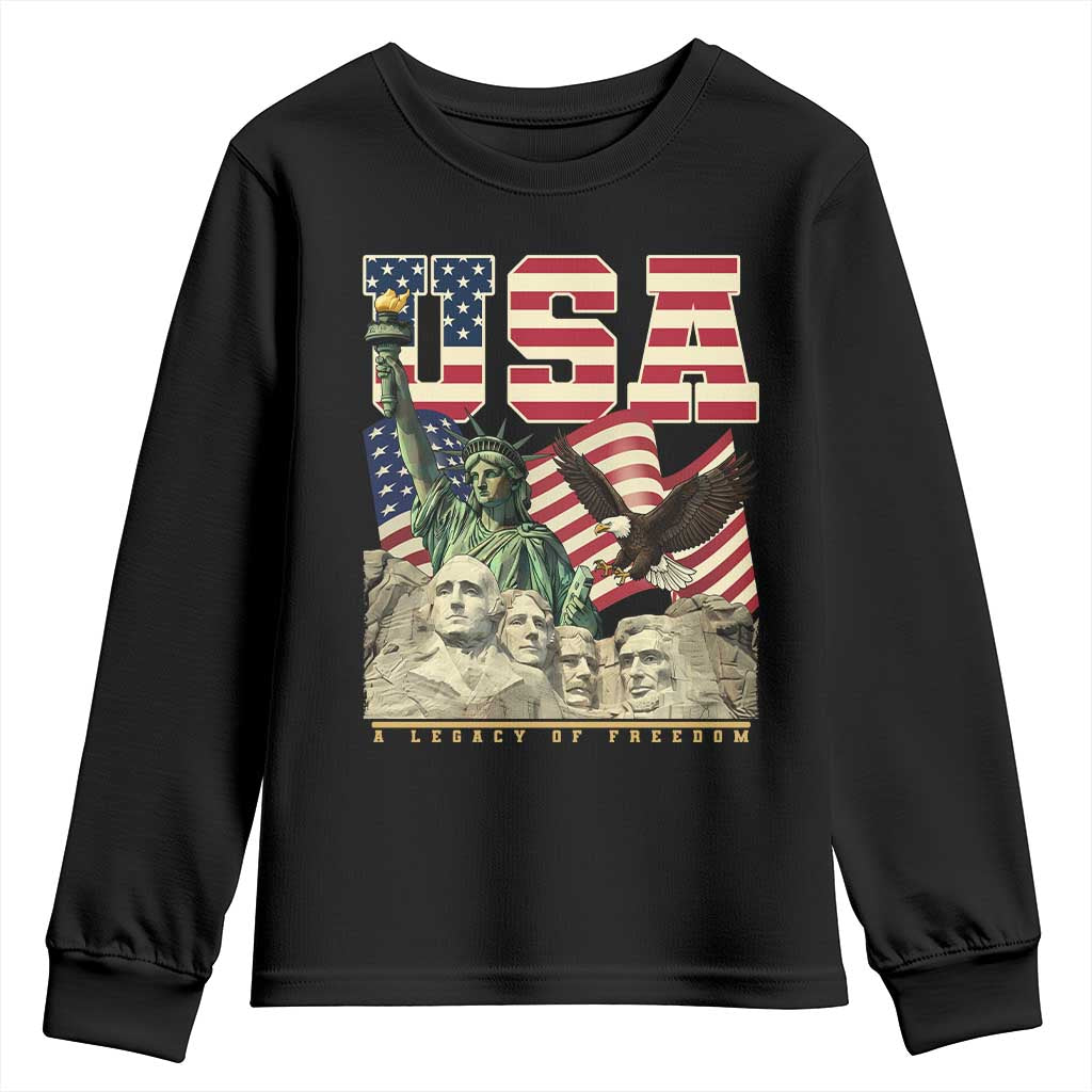 USA Legacy of Freedom Youth Sweatshirt Patriotic Statue of Liberty Bald Eagle Mount Rushmore Graphic - Wonder Print Shop