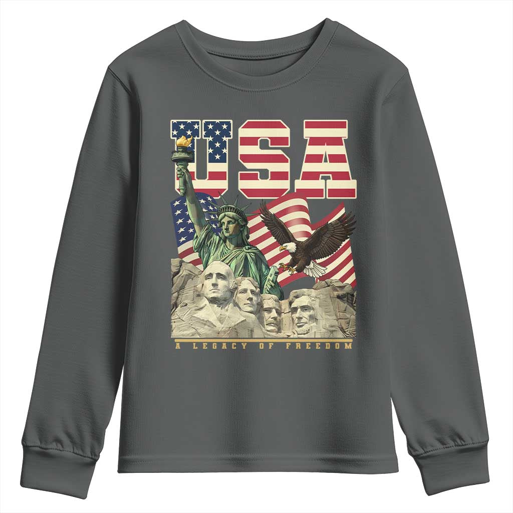 USA Legacy of Freedom Youth Sweatshirt Patriotic Statue of Liberty Bald Eagle Mount Rushmore Graphic - Wonder Print Shop