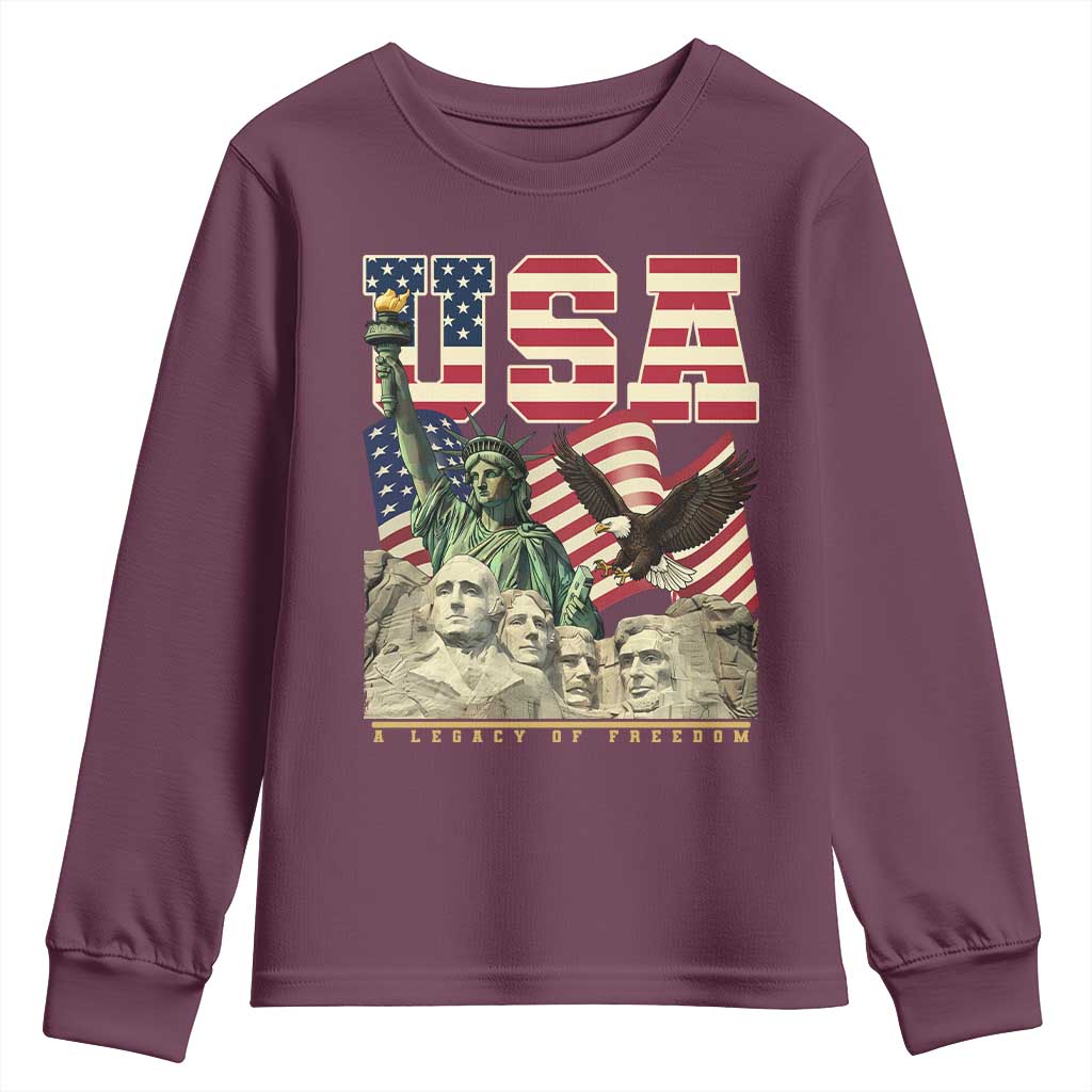 USA Legacy of Freedom Youth Sweatshirt Patriotic Statue of Liberty Bald Eagle Mount Rushmore Graphic - Wonder Print Shop