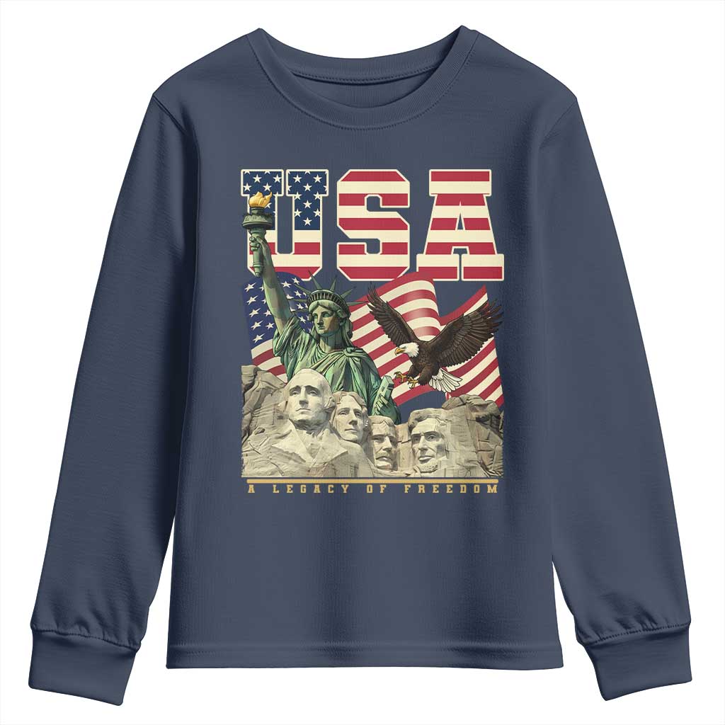 USA Legacy of Freedom Youth Sweatshirt Patriotic Statue of Liberty Bald Eagle Mount Rushmore Graphic - Wonder Print Shop