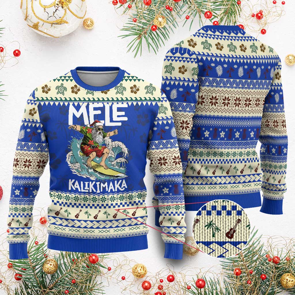 Xmas in Hawaii Ugly Christmas Sweater Mele Kalikimaka Hawaiian Tropical Surfing Santa - Wonder Print Shop