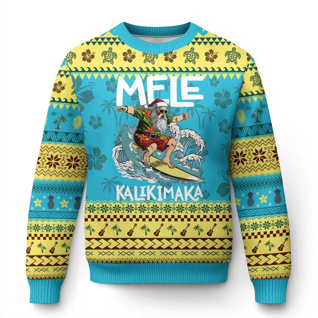 Xmas in Hawaii Ugly Christmas Sweater Mele Kalikimaka Hawaiian Tropical Surfing Santa - Wonder Print Shop