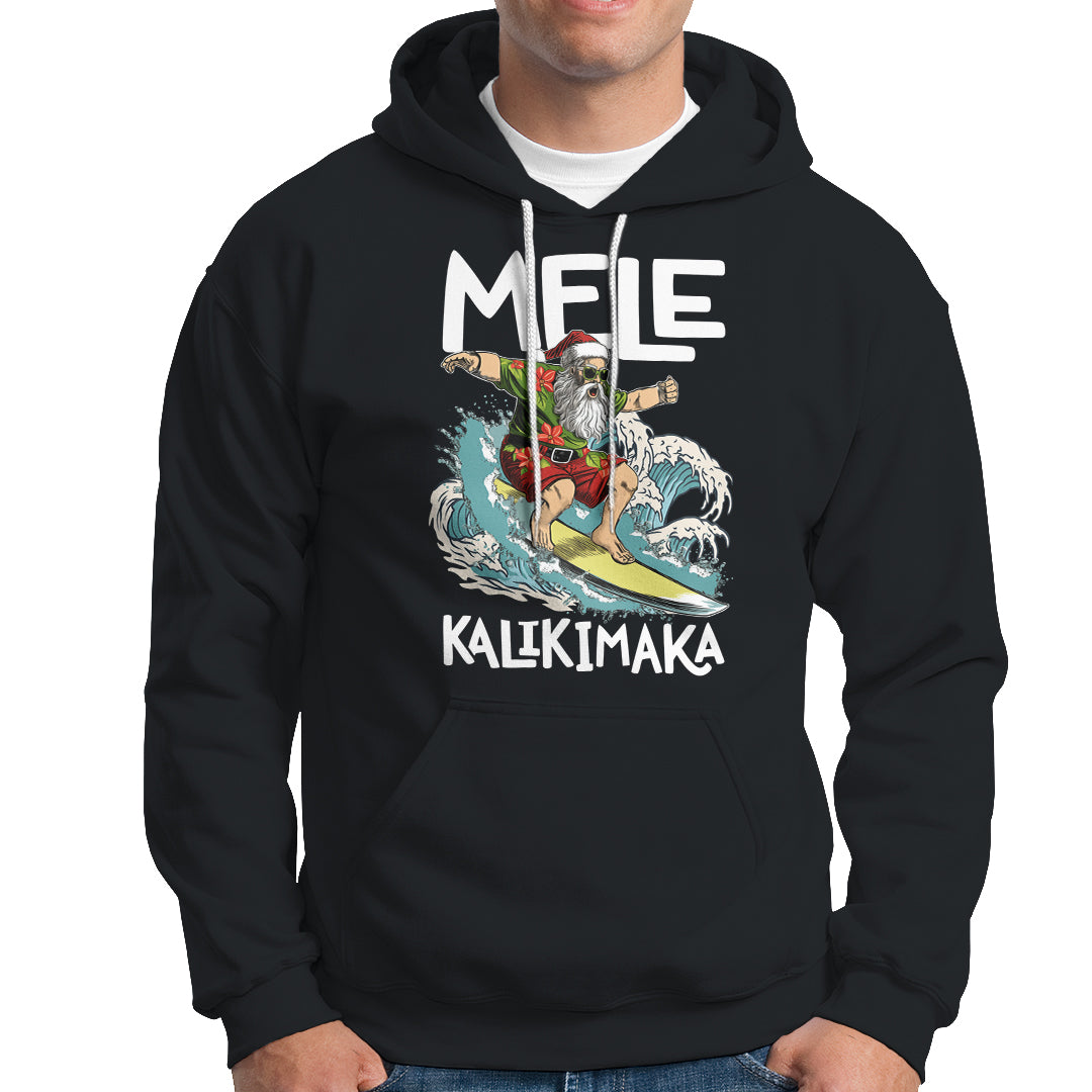 Mele Kalikimaka Tropical Hawaiian Christmas in Hawaii Surfing Santa Hoodie - Wonder Print Shop
