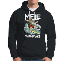Mele Kalikimaka Tropical Hawaiian Christmas in Hawaii Surfing Santa Hoodie - Wonder Print Shop