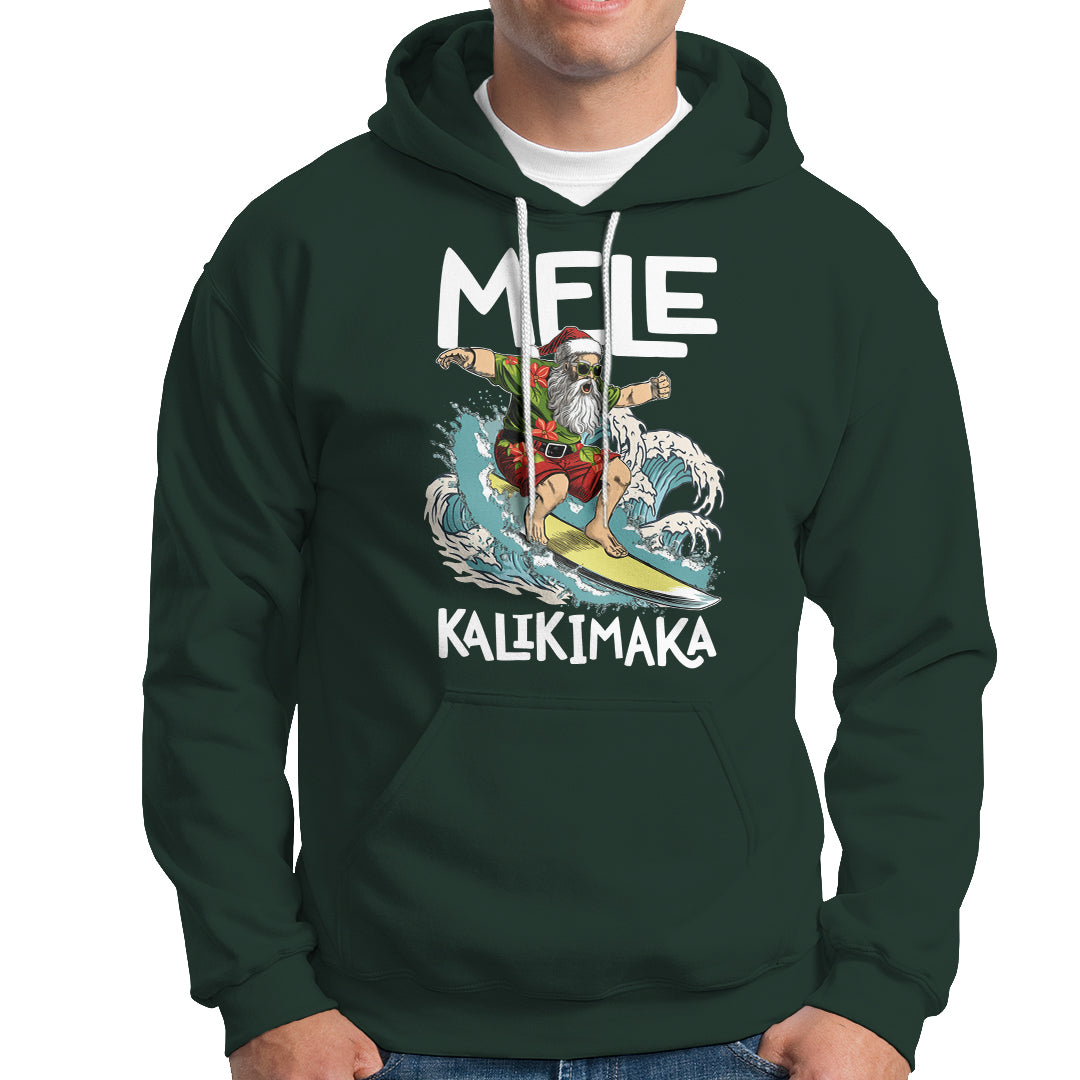 Mele Kalikimaka Tropical Hawaiian Christmas in Hawaii Surfing Santa Hoodie - Wonder Print Shop