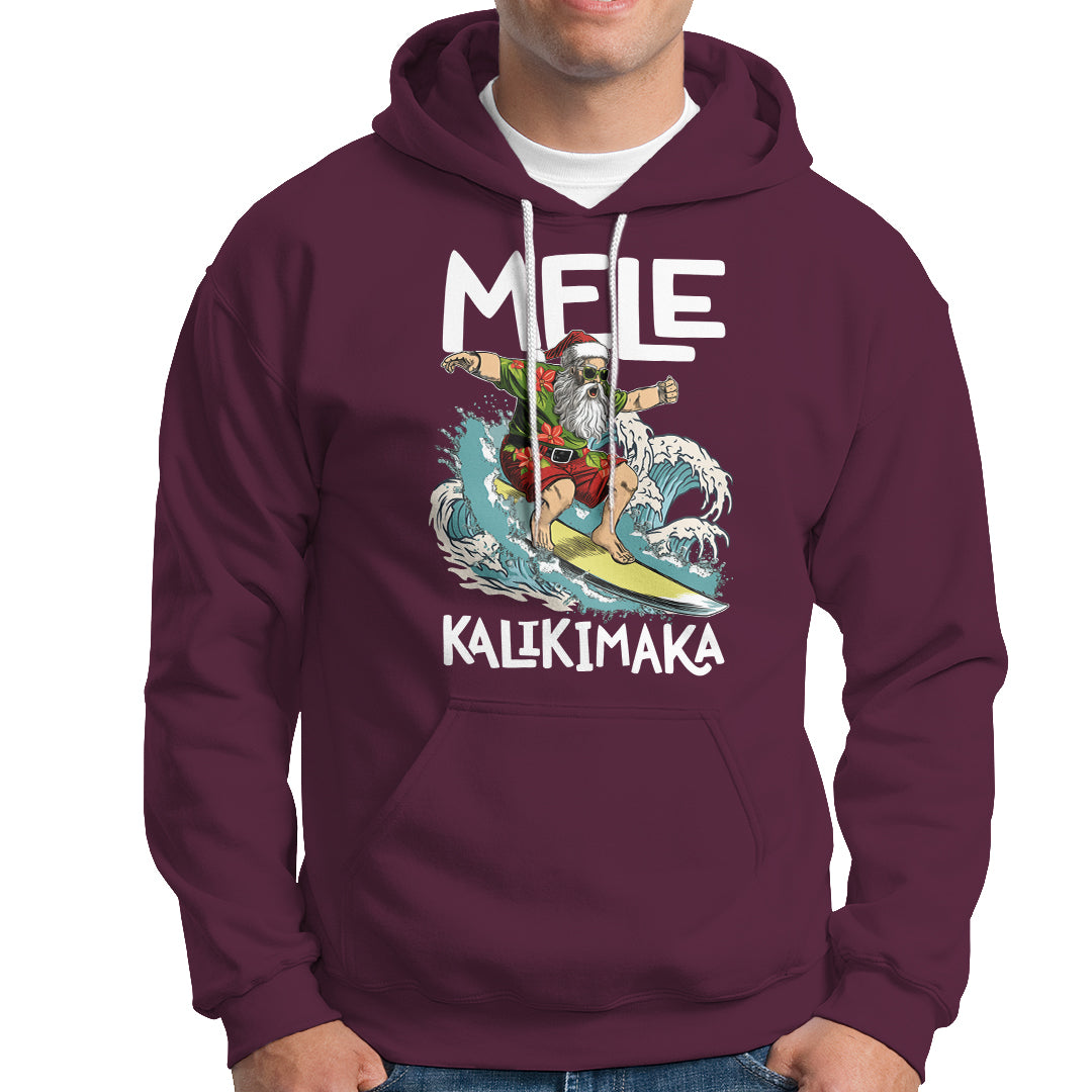 Mele Kalikimaka Tropical Hawaiian Christmas in Hawaii Surfing Santa Hoodie - Wonder Print Shop