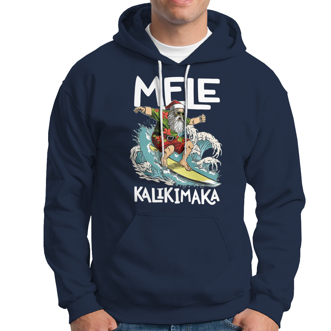 Mele Kalikimaka Tropical Hawaiian Christmas in Hawaii Surfing Santa Hoodie - Wonder Print Shop