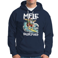 Mele Kalikimaka Tropical Hawaiian Christmas in Hawaii Surfing Santa Hoodie - Wonder Print Shop