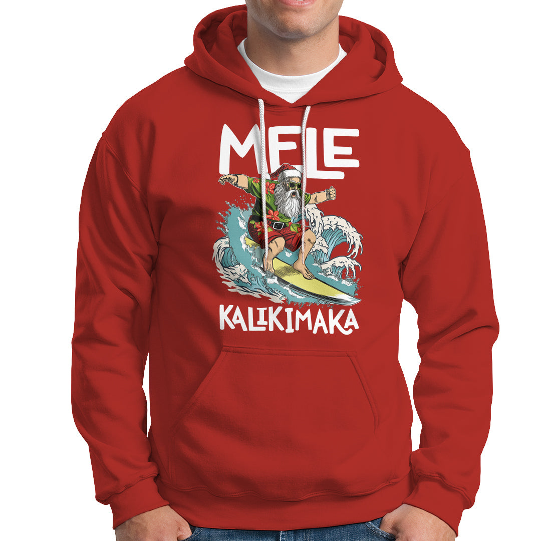 Mele Kalikimaka Tropical Hawaiian Christmas in Hawaii Surfing Santa Hoodie - Wonder Print Shop