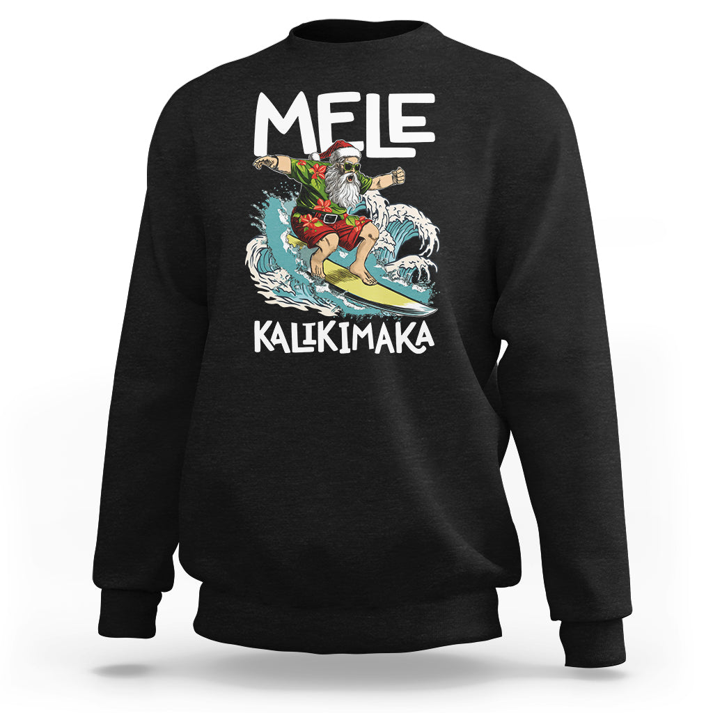 Mele Kalikimaka Tropical Hawaiian Christmas in Hawaii Surfing Santa Sweatshirt - Wonder Print Shop