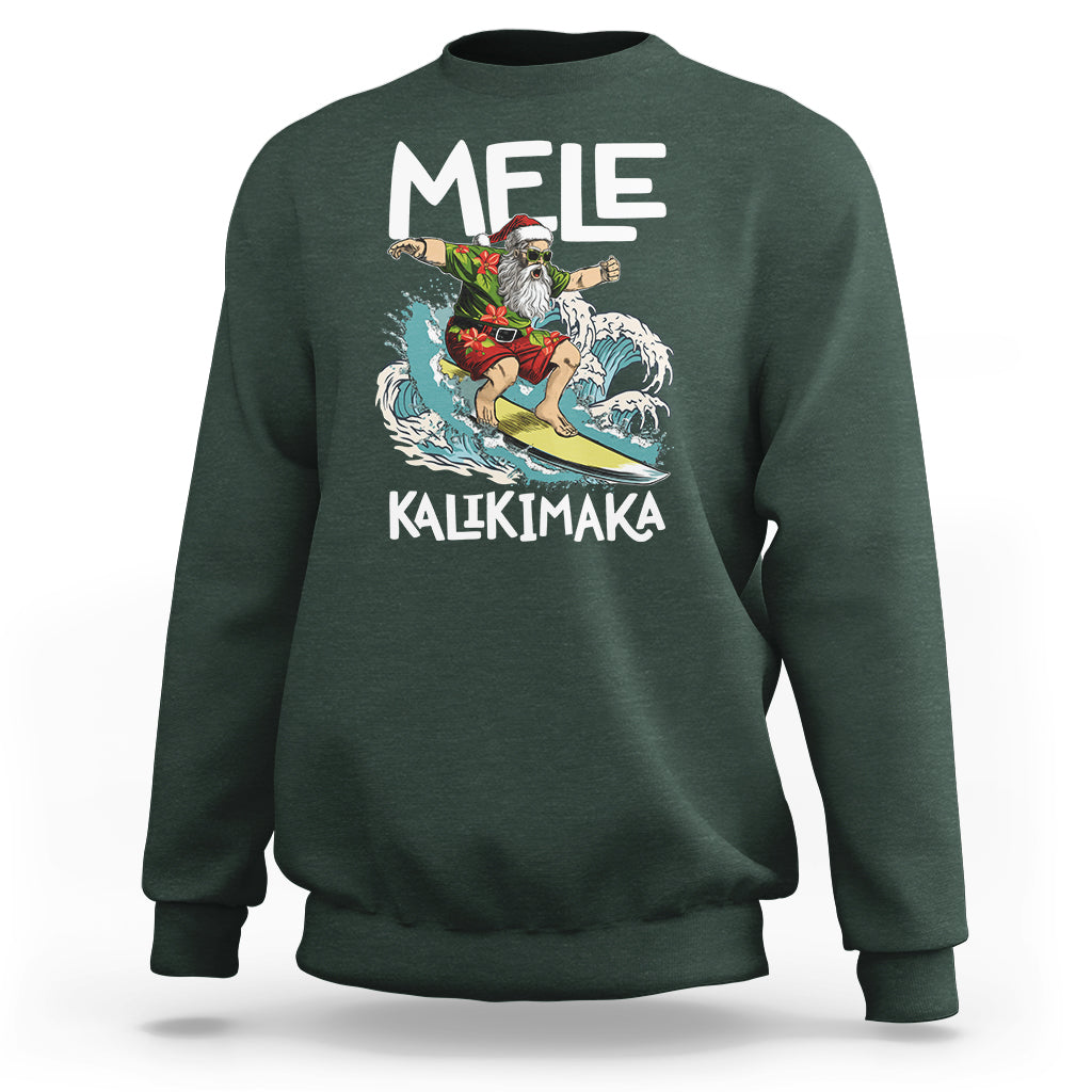 Mele Kalikimaka Tropical Hawaiian Christmas in Hawaii Surfing Santa Sweatshirt - Wonder Print Shop
