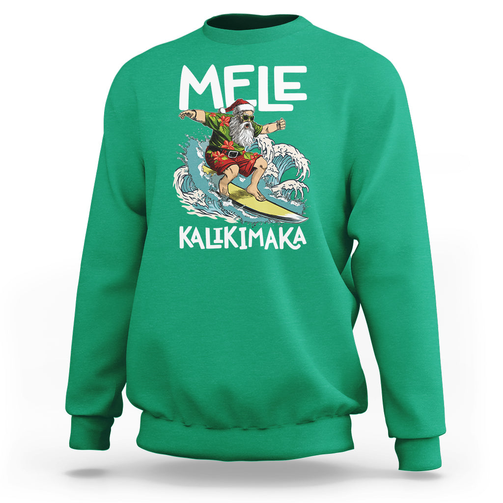 Mele Kalikimaka Tropical Hawaiian Christmas in Hawaii Surfing Santa Sweatshirt - Wonder Print Shop