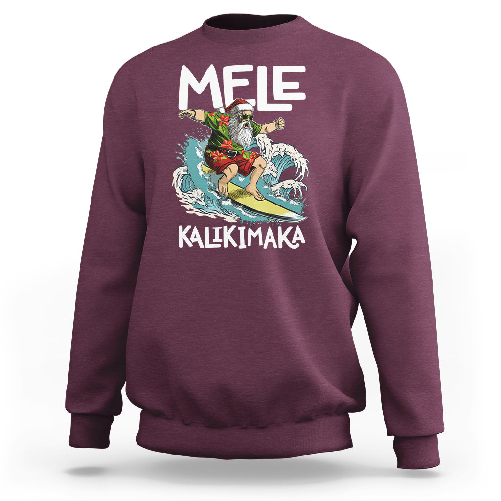 Mele Kalikimaka Tropical Hawaiian Christmas in Hawaii Surfing Santa Sweatshirt - Wonder Print Shop