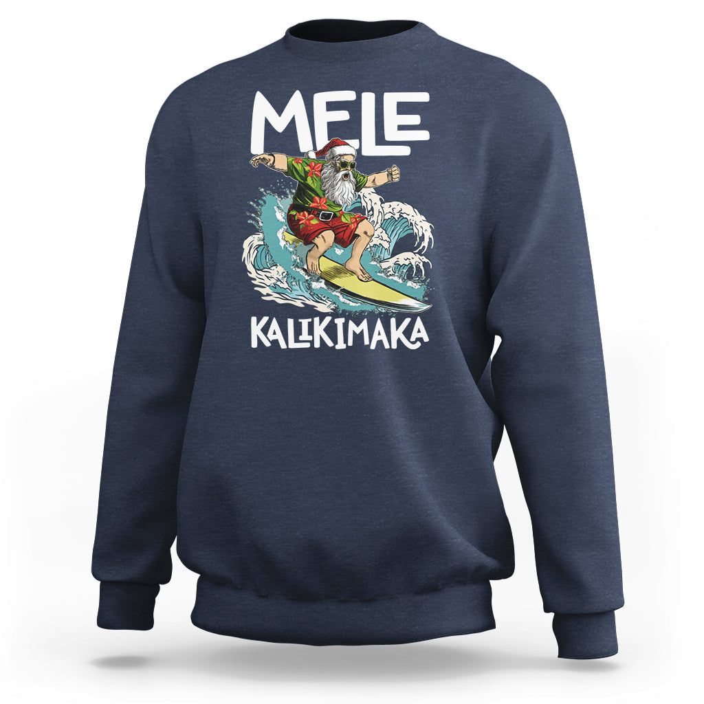 Mele Kalikimaka Tropical Hawaiian Christmas in Hawaii Surfing Santa Sweatshirt - Wonder Print Shop