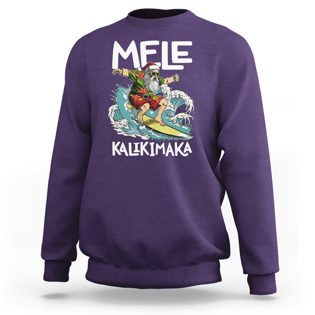 Mele Kalikimaka Tropical Hawaiian Christmas in Hawaii Surfing Santa Sweatshirt - Wonder Print Shop