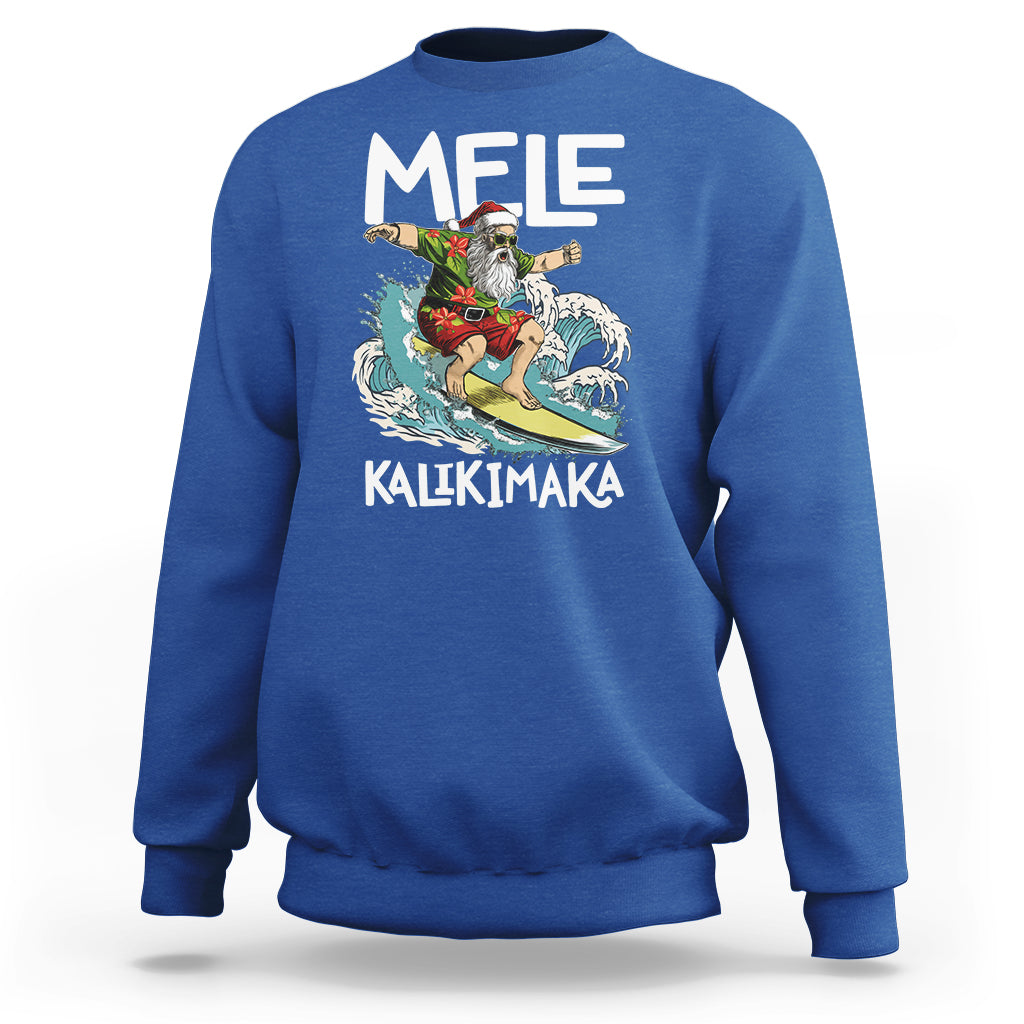 Mele Kalikimaka Tropical Hawaiian Christmas in Hawaii Surfing Santa Sweatshirt - Wonder Print Shop