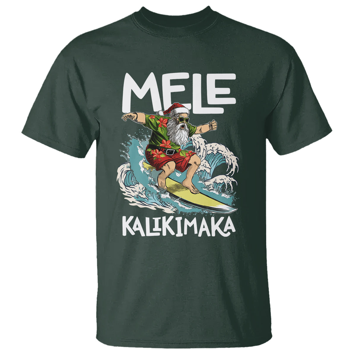 Mele Kalikimaka Tropical Hawaiian Christmas in Hawaii Surfing Santa T Shirt - Wonder Print Shop