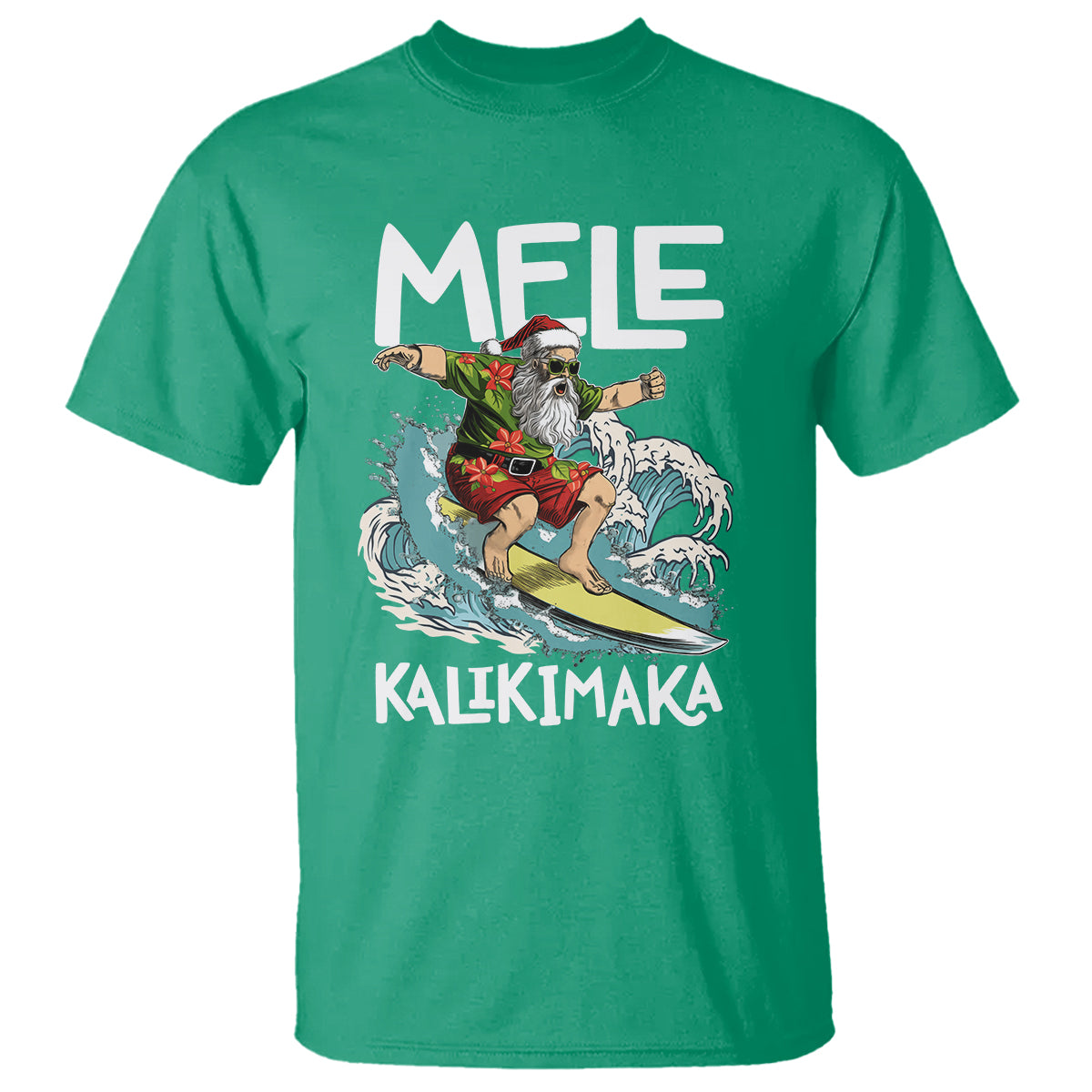 Mele Kalikimaka Tropical Hawaiian Christmas in Hawaii Surfing Santa T Shirt - Wonder Print Shop