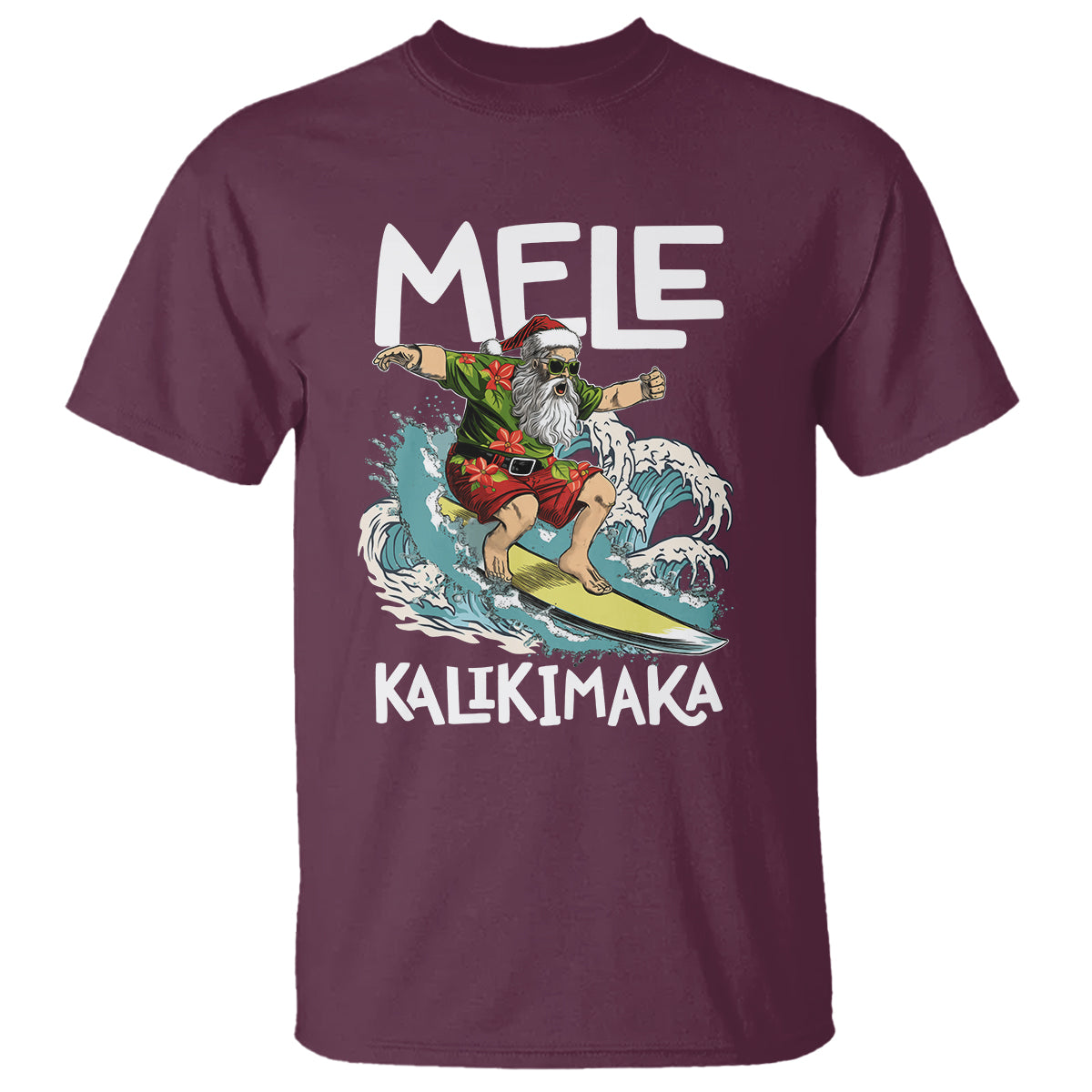 Mele Kalikimaka Tropical Hawaiian Christmas in Hawaii Surfing Santa T Shirt - Wonder Print Shop