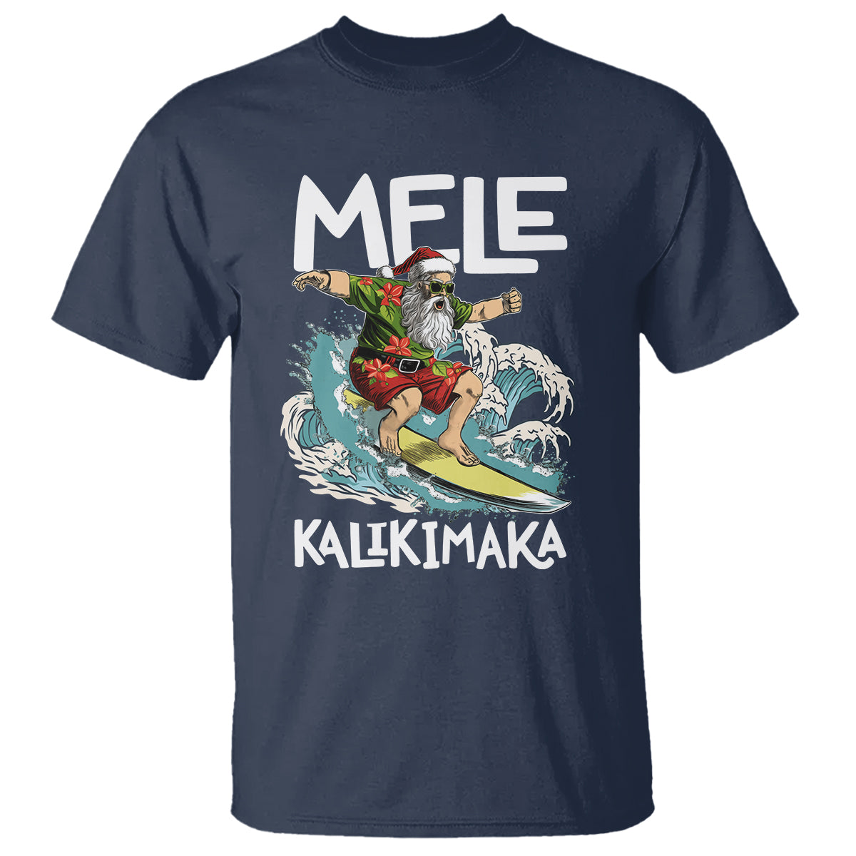 Mele Kalikimaka Tropical Hawaiian Christmas in Hawaii Surfing Santa T Shirt - Wonder Print Shop