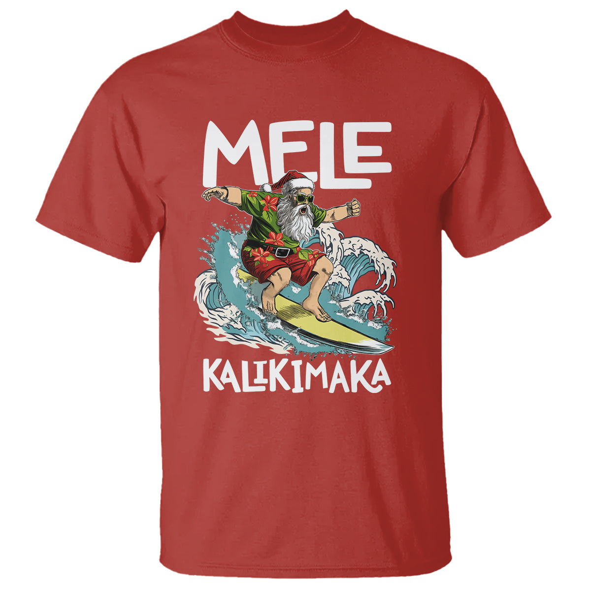Mele Kalikimaka Tropical Hawaiian Christmas in Hawaii Surfing Santa T Shirt - Wonder Print Shop