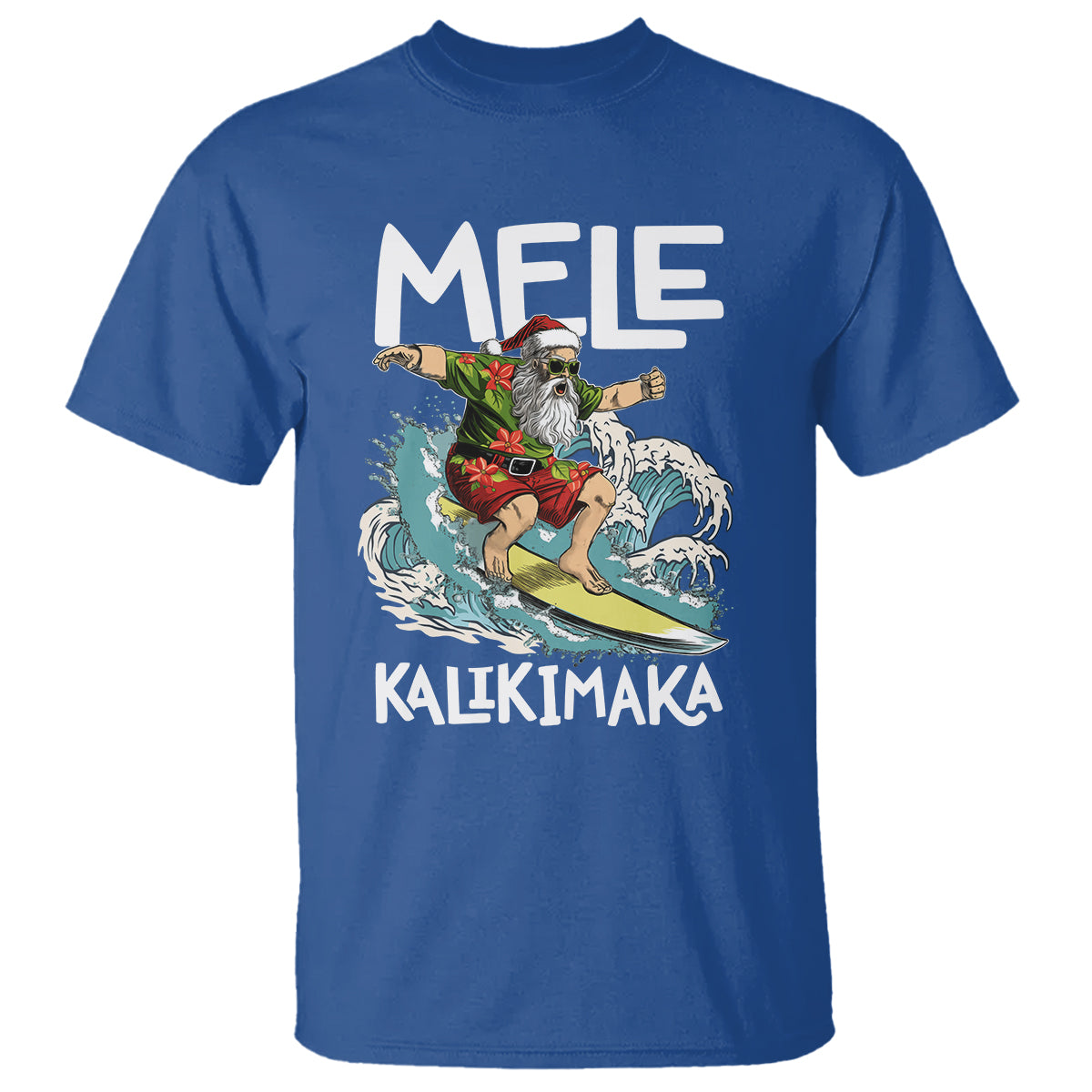 Mele Kalikimaka Tropical Hawaiian Christmas in Hawaii Surfing Santa T Shirt - Wonder Print Shop