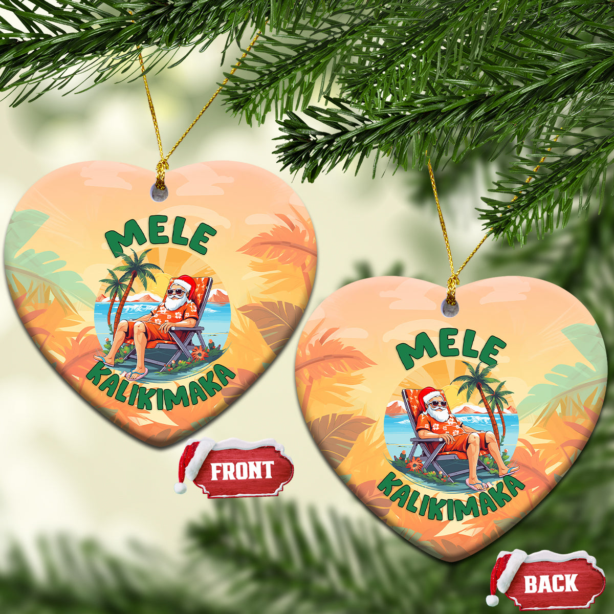 Hawaiian Christmas Ceramic Ornament Mele Kalikimaka Tropical Xmas in Hawaii Sunbath Santa - Wonder Print Shop
