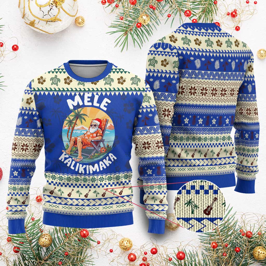Xmas in Hawaii Ugly Christmas Sweater Mele Kalikimaka Hawaiian Tropical Sunbath Santa - Wonder Print Shop