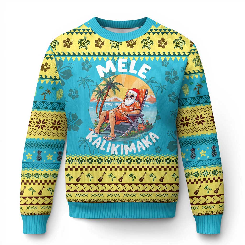 Xmas in Hawaii Ugly Christmas Sweater Mele Kalikimaka Hawaiian Tropical Sunbath Santa - Wonder Print Shop