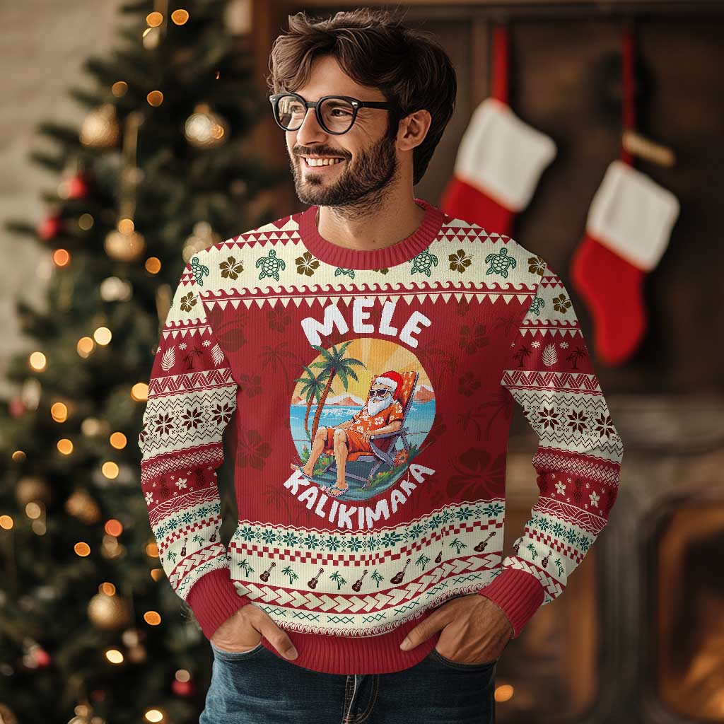 Xmas in Hawaii Ugly Christmas Sweater Mele Kalikimaka Hawaiian Tropical Sunbath Santa - Wonder Print Shop
