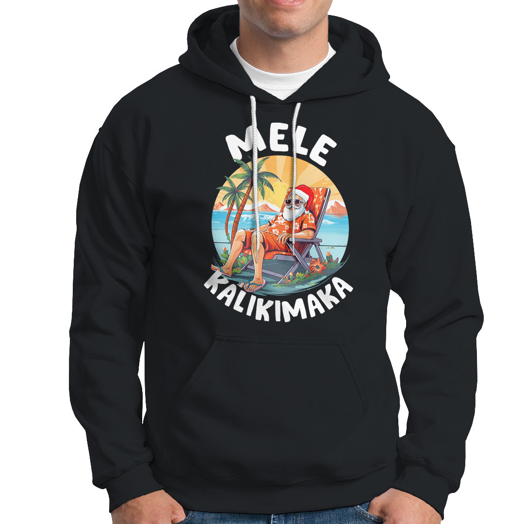 Mele Kalikimaka Tropical Hawaiian Christmas in Hawaii Sunbath Santa Hoodie - Wonder Print Shop