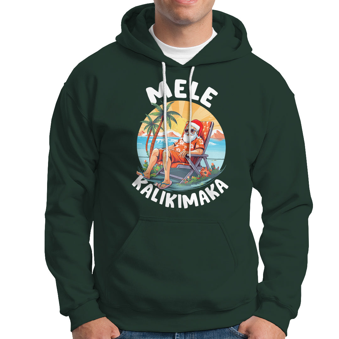 Mele Kalikimaka Tropical Hawaiian Christmas in Hawaii Sunbath Santa Hoodie - Wonder Print Shop