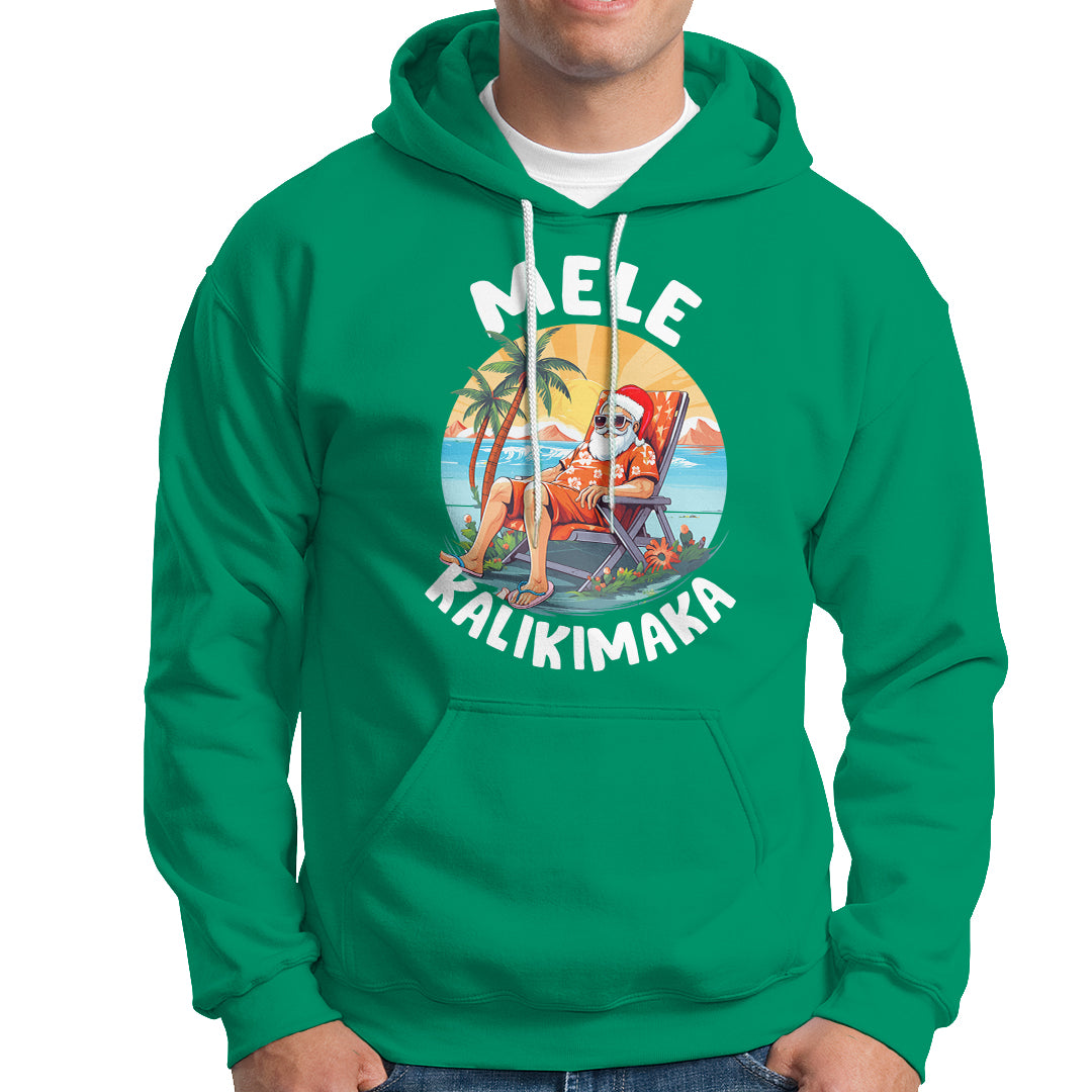 Mele Kalikimaka Tropical Hawaiian Christmas in Hawaii Sunbath Santa Hoodie - Wonder Print Shop