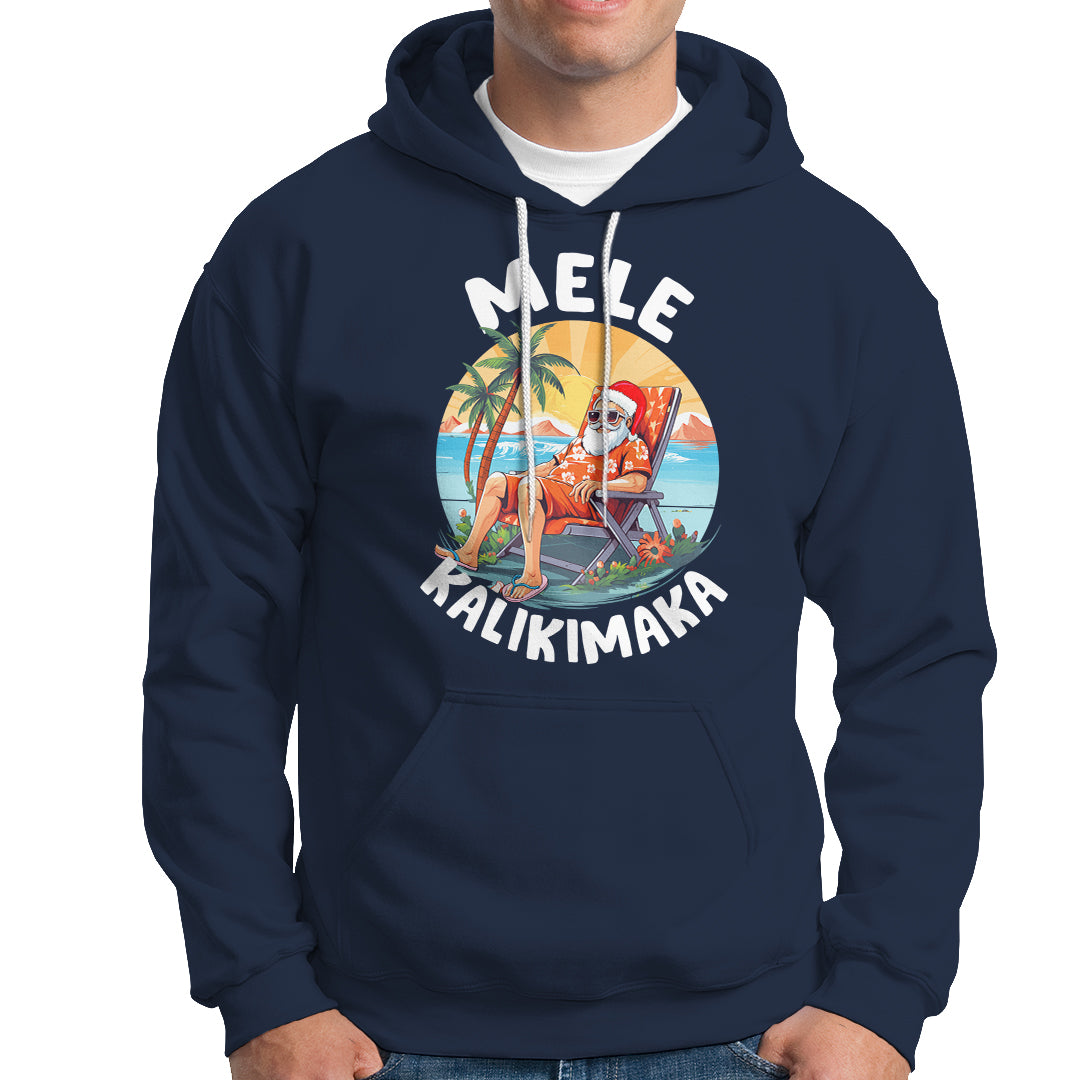 Mele Kalikimaka Tropical Hawaiian Christmas in Hawaii Sunbath Santa Hoodie - Wonder Print Shop