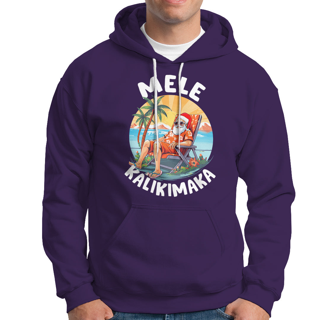 Mele Kalikimaka Tropical Hawaiian Christmas in Hawaii Sunbath Santa Hoodie - Wonder Print Shop