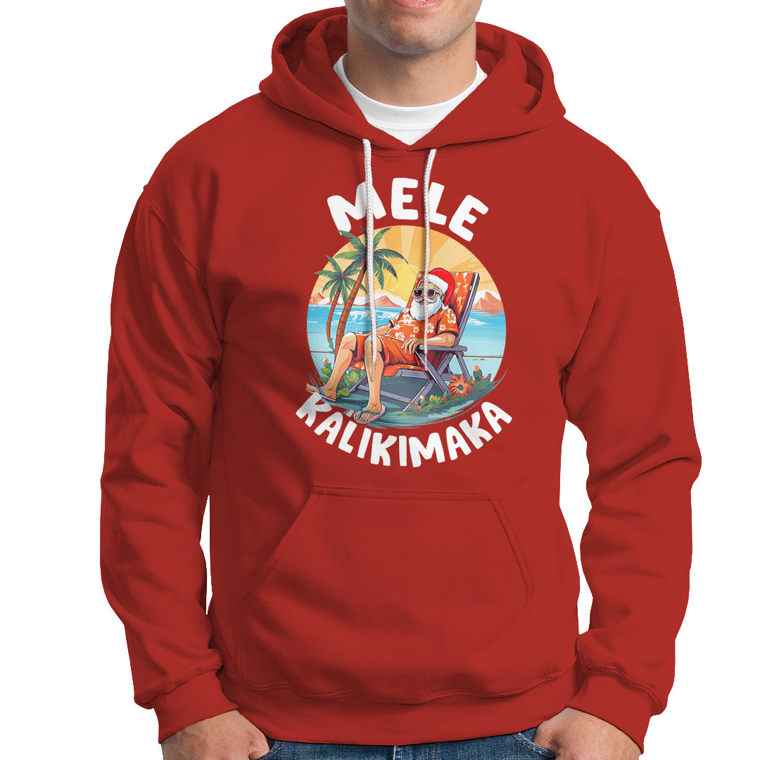 Mele Kalikimaka Tropical Hawaiian Christmas in Hawaii Sunbath Santa Hoodie - Wonder Print Shop