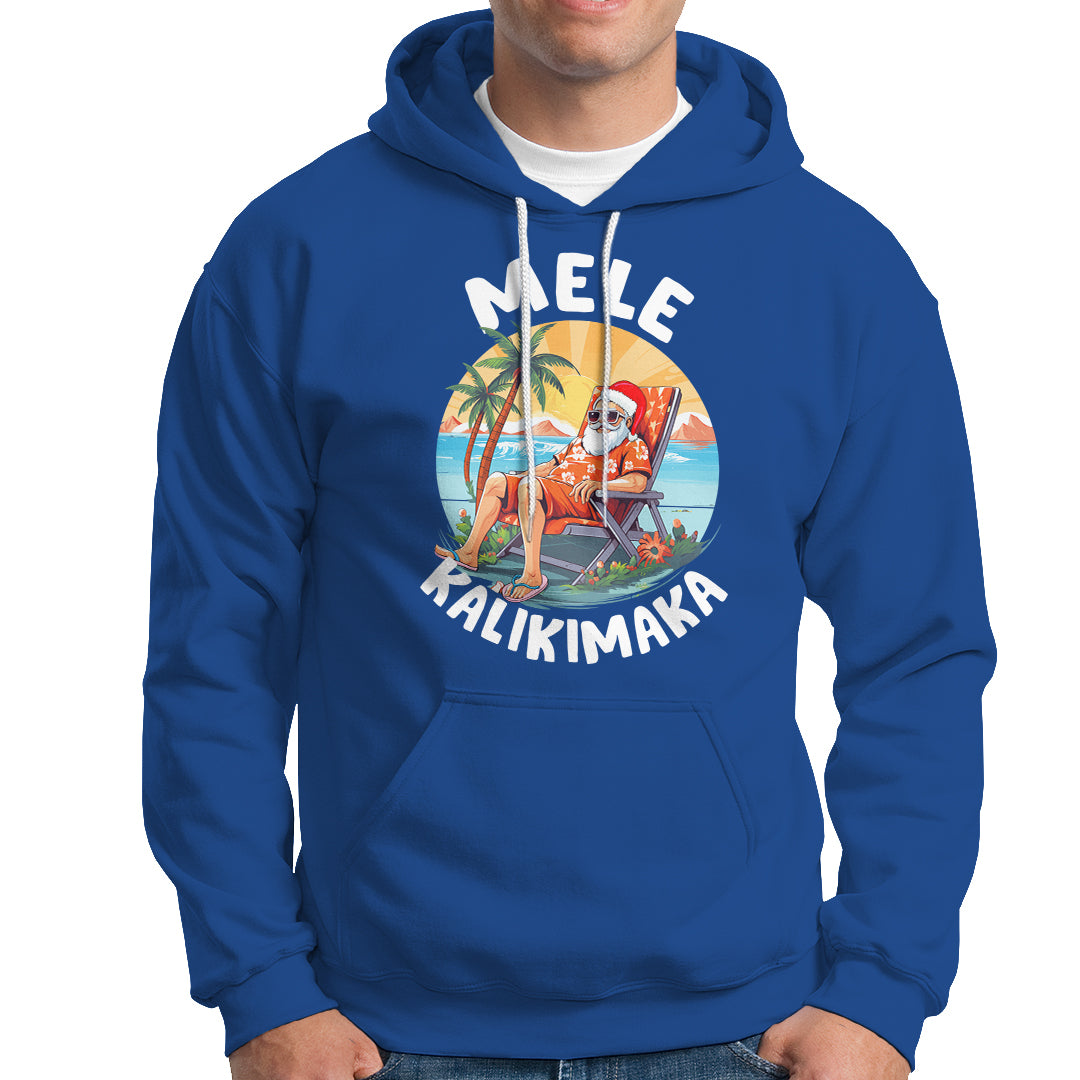 Mele Kalikimaka Tropical Hawaiian Christmas in Hawaii Sunbath Santa Hoodie - Wonder Print Shop