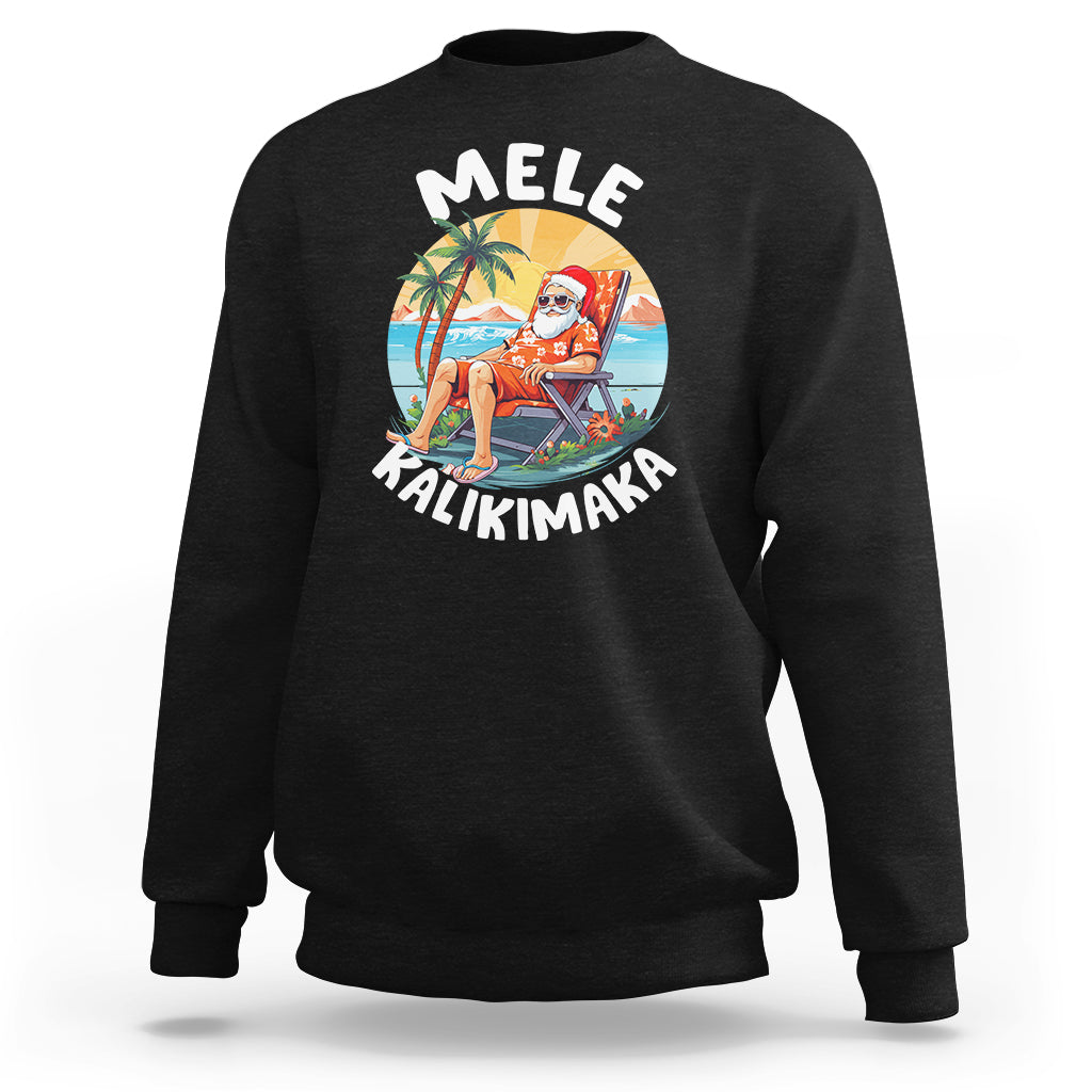 Mele Kalikimaka Tropical Hawaiian Christmas in Hawaii Sunbath Santa Sweatshirt - Wonder Print Shop