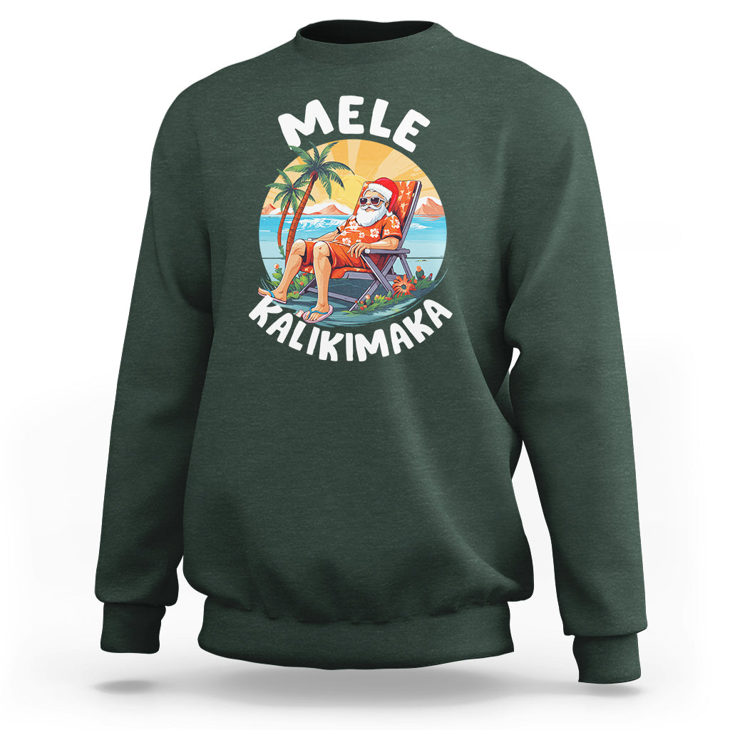 Mele Kalikimaka Tropical Hawaiian Christmas in Hawaii Sunbath Santa Sweatshirt - Wonder Print Shop