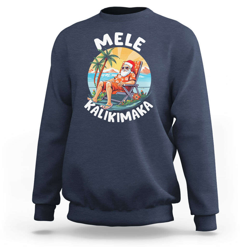 Mele Kalikimaka Tropical Hawaiian Christmas in Hawaii Sunbath Santa Sweatshirt - Wonder Print Shop