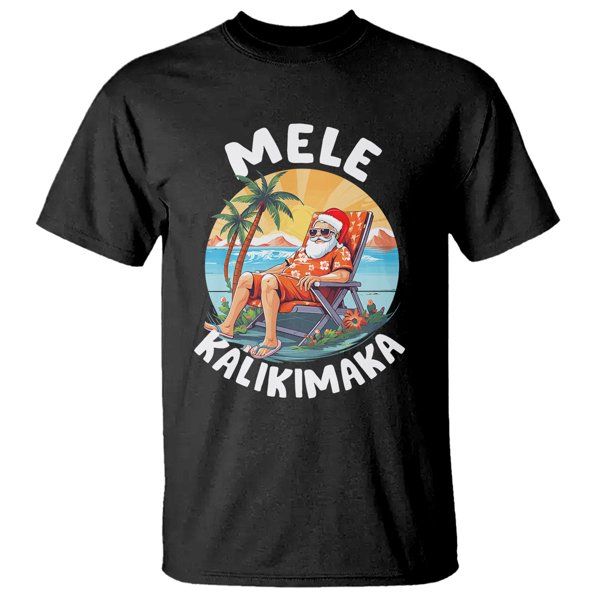 Mele Kalikimaka Tropical Hawaiian Christmas in Hawaii Sunbath Santa T Shirt - Wonder Print Shop