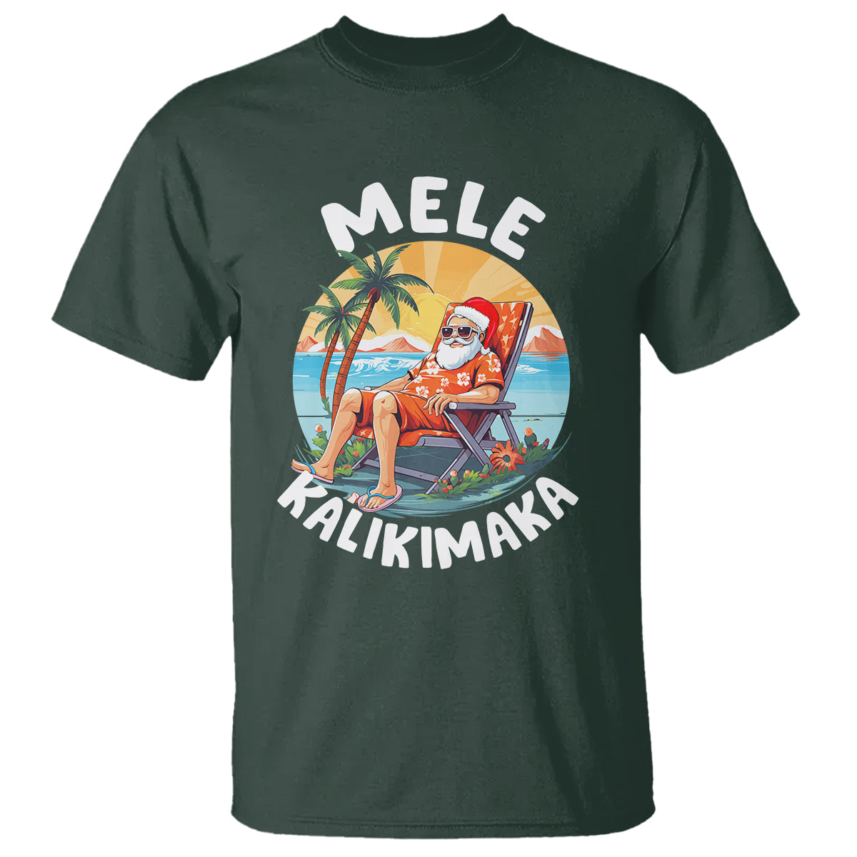 Mele Kalikimaka Tropical Hawaiian Christmas in Hawaii Sunbath Santa T Shirt - Wonder Print Shop