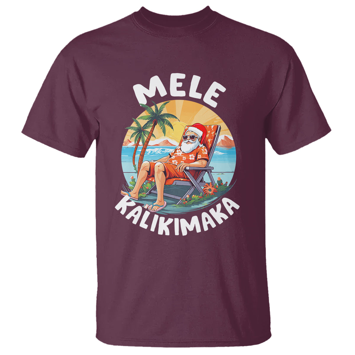 Mele Kalikimaka Tropical Hawaiian Christmas in Hawaii Sunbath Santa T Shirt - Wonder Print Shop
