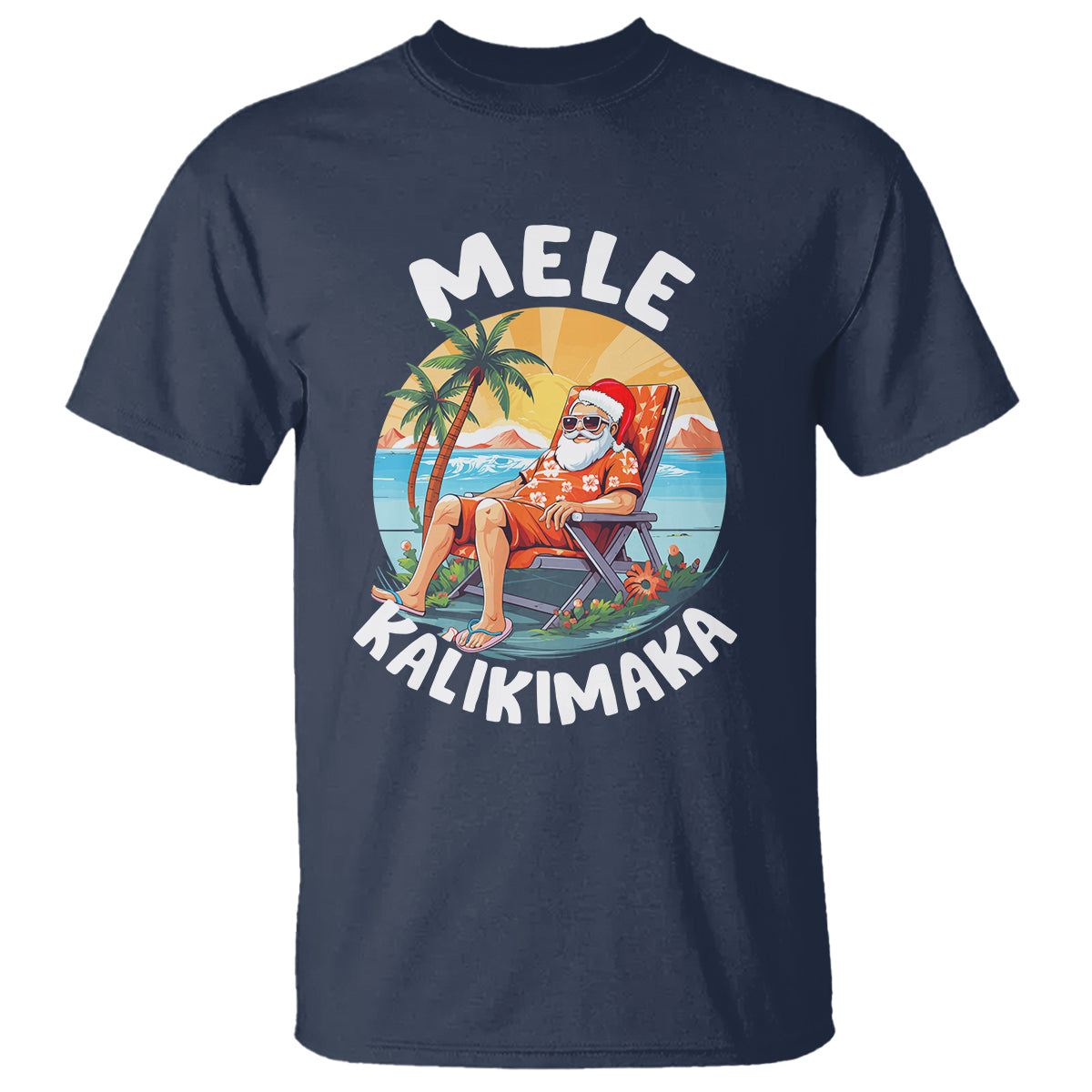 Mele Kalikimaka Tropical Hawaiian Christmas in Hawaii Sunbath Santa T Shirt - Wonder Print Shop