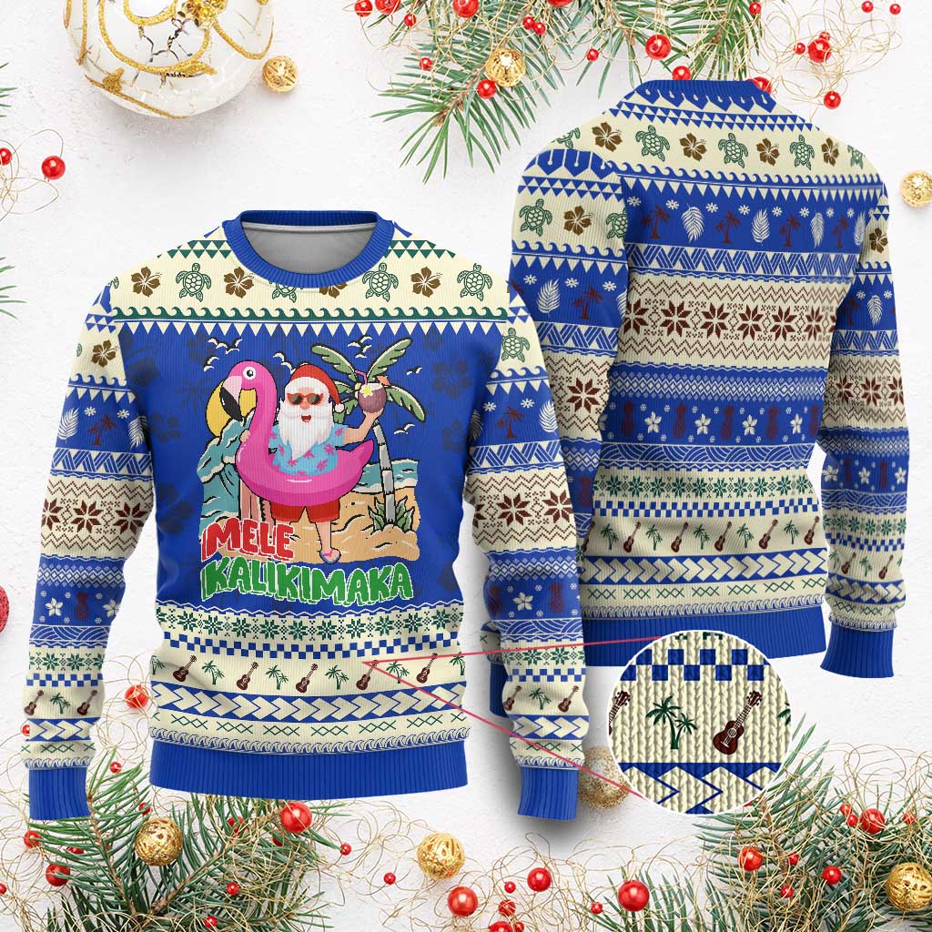 Xmas in Hawaii Ugly Christmas Sweater Mele Kalikimaka Hawaiian Tropical Beach Santa - Wonder Print Shop