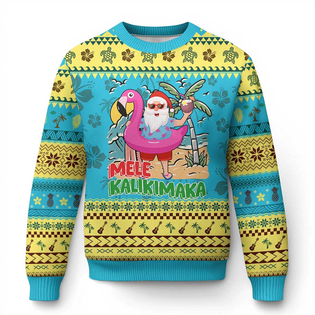 Xmas in Hawaii Ugly Christmas Sweater Mele Kalikimaka Hawaiian Tropical Beach Santa - Wonder Print Shop