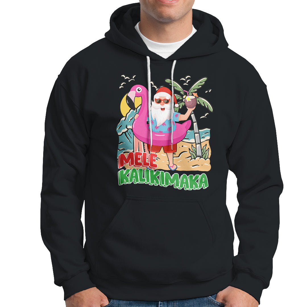 Mele Kalikimaka Tropical Hawaiian Christmas in Hawaii Beach Santa Hoodie - Wonder Print Shop